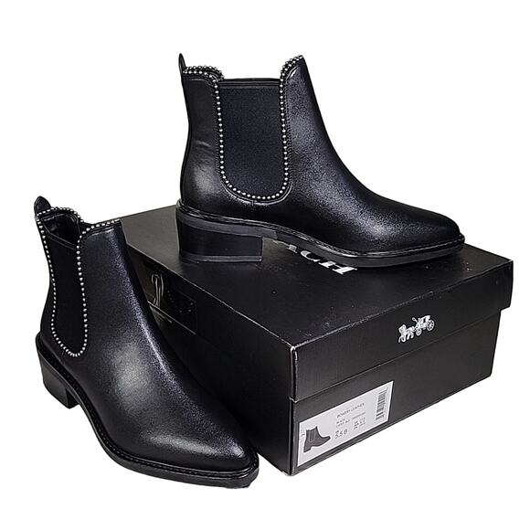 Coach Black Bowery Leather Ankle Boots Womens Size 5.5 NEW - Picture 1 of 13